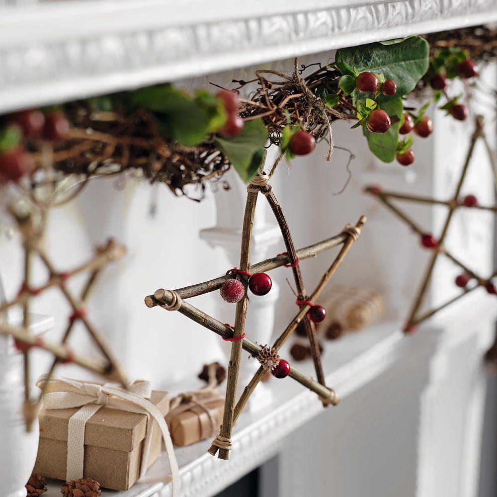 room with wooden hanging star