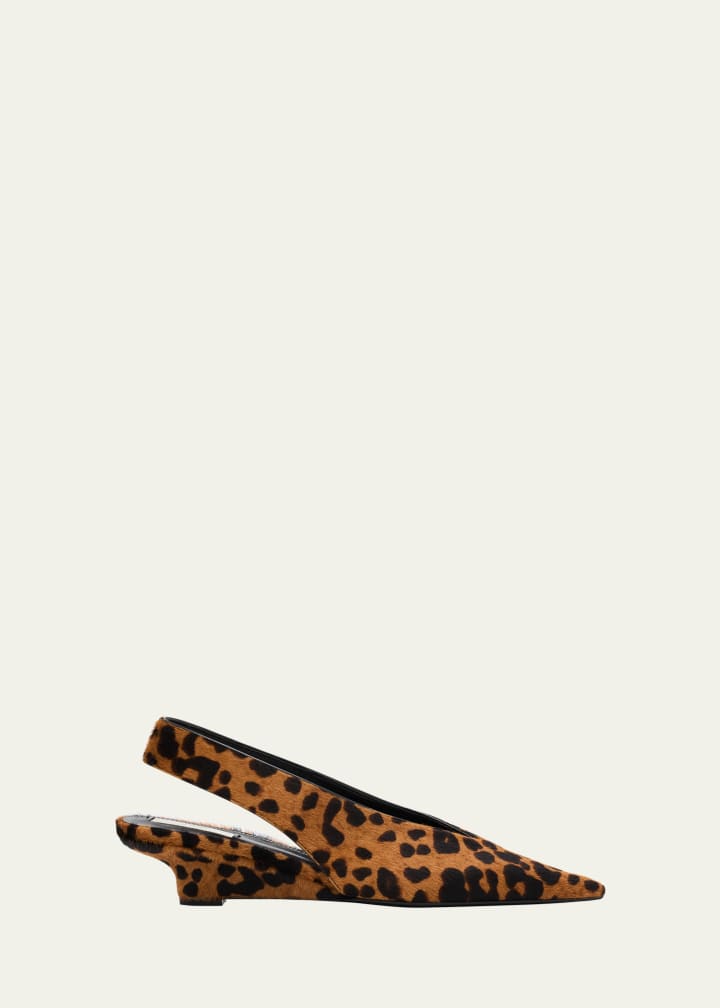 Leopard Pony Hair Slingback Wedge Pumps