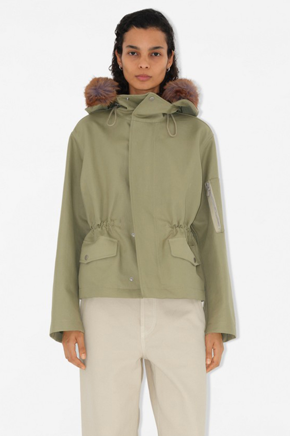 Burberry Short Faux Fur Trim Cotton Parka in Hunter 