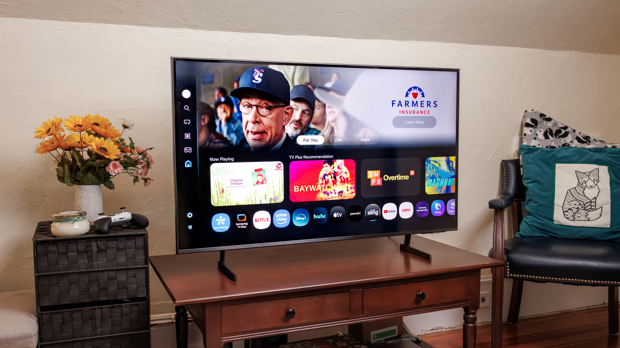 Samsung Q7F QLED TV on a side table