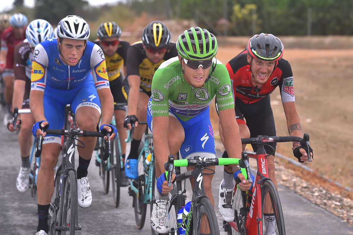 Matteo Trentin leading the breakaway on stage 10 of the Vuelta a Espa&ntilde;a