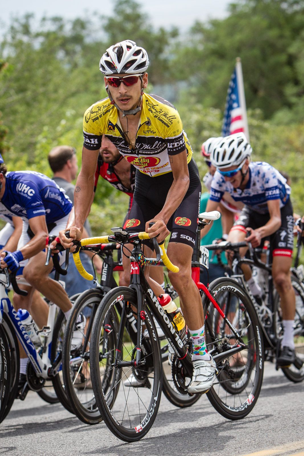 Lachlan Morton (Jelly Belly) hits the final climb.