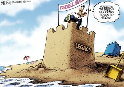 Political cartoon U.S. Barack Obama farewell address legacy