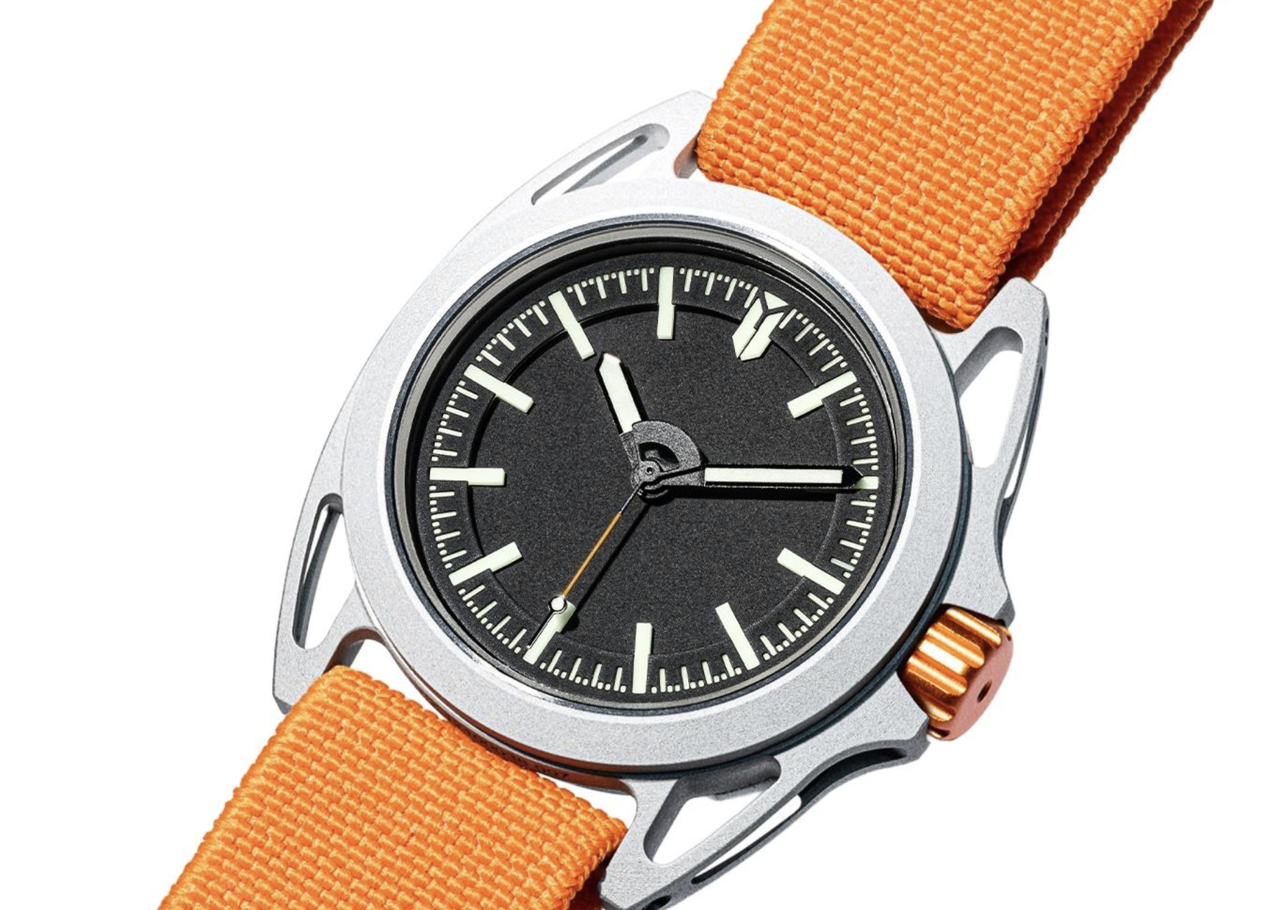 barrelhand watch with an orange strap