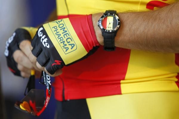 The Omega Pharma logo stands out on Gilbert's mitts