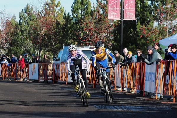 Zach McDonald (University of Washington-Seattle) outsprints Ben Sonntag (Fort Lewis College) who led most of the race.
