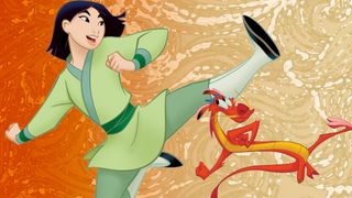 Mulan and Mushu perform martial arts