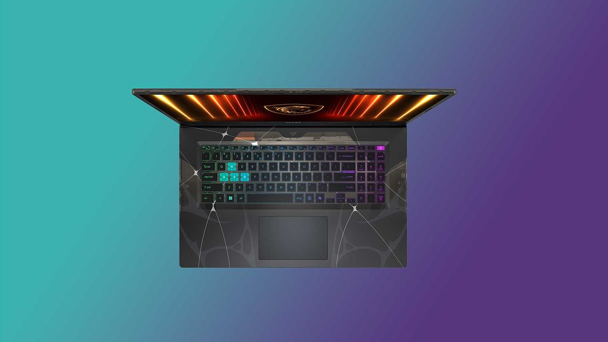 the MSI Cyborg 17 floating on a teal-purple gradient.