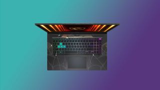 the MSI Cyborg 17 floating on a teal-purple gradient.