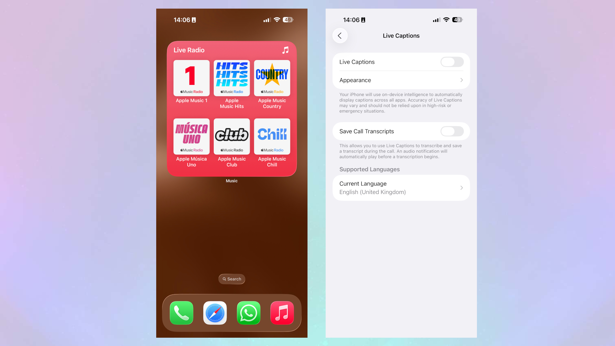 iOS 26 beta 2 Live Radio Widget and Save Call Transcript description