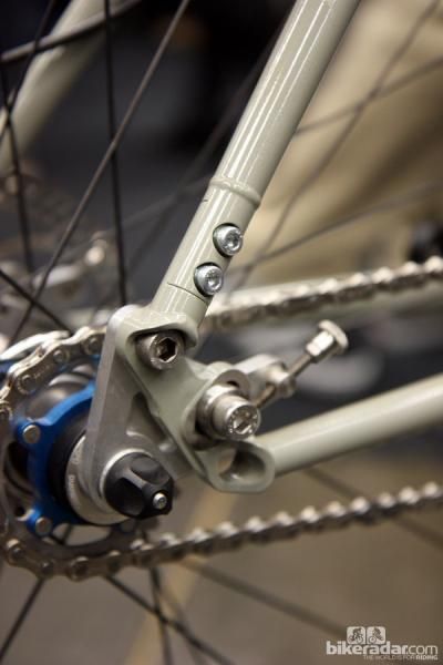 A split seat stay allows for belt drive compatibility on the rear end of this Soulcraft.