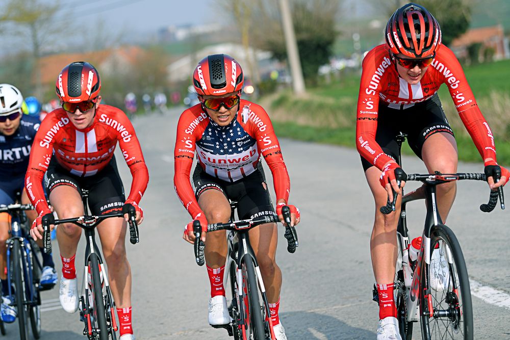 Team Sunweb's Julia Soek, Coryn Rivera and Pernille Mathiesen