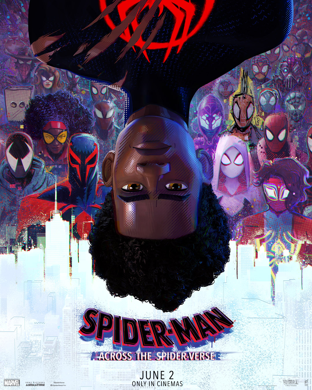 An official poster for Spider-Man: Across the Spider-Verse, featuring a bunch of Spider-People