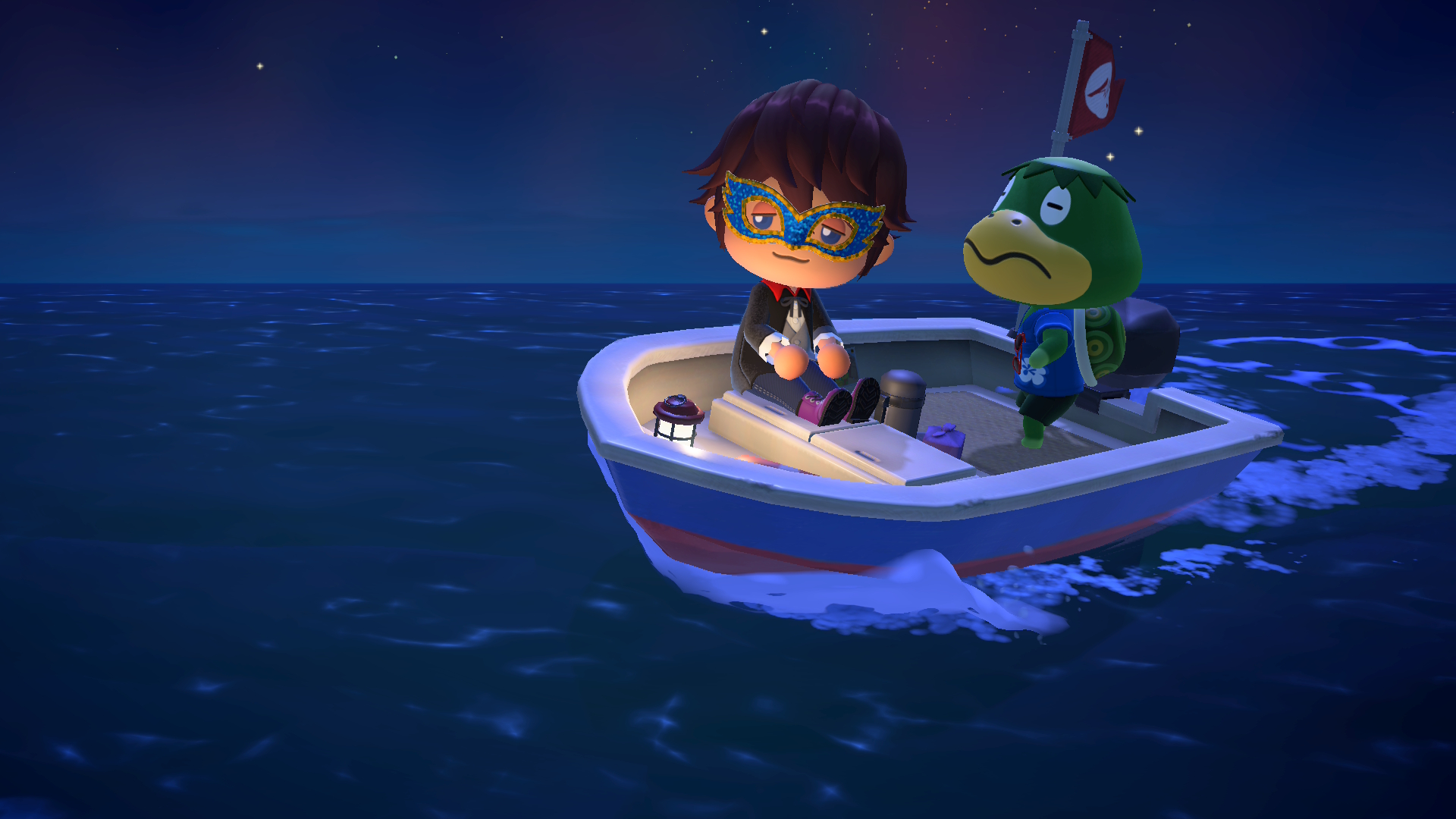 Kapp'n takes a villager on a boat ride in Animal Crossing: New Horizons