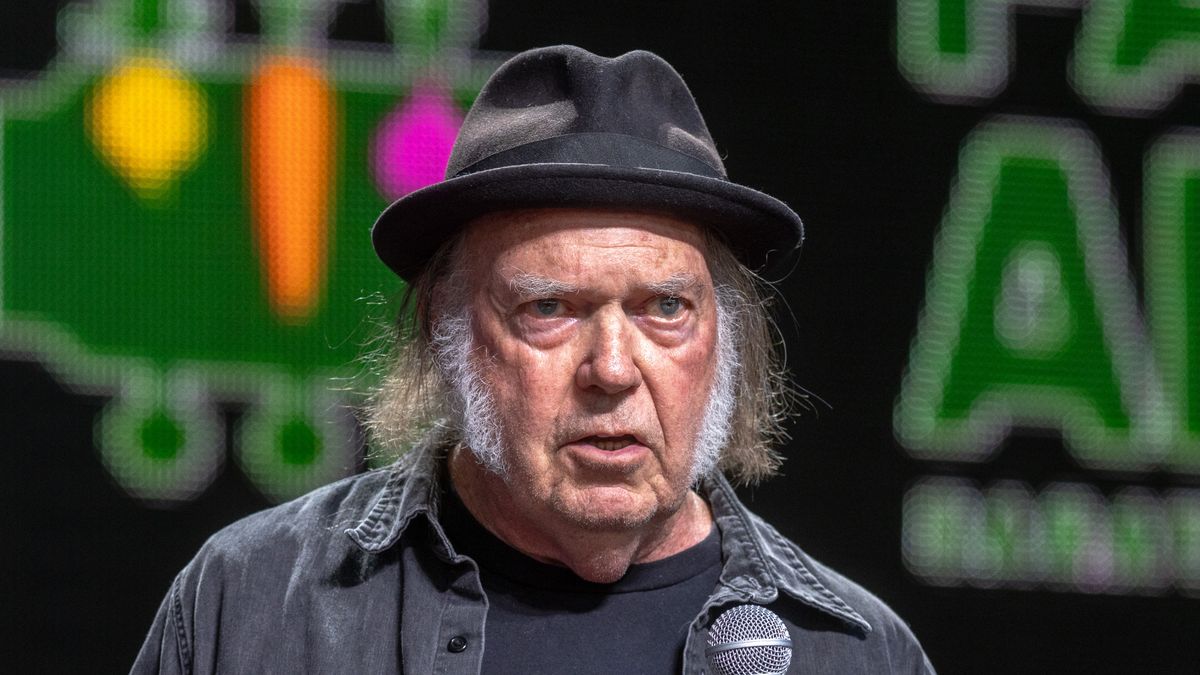 Neil Young on stage during Farm Aid 2024 