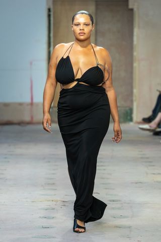 Model wears Karoline Vitto dress at London Fashion Week S/S 2023