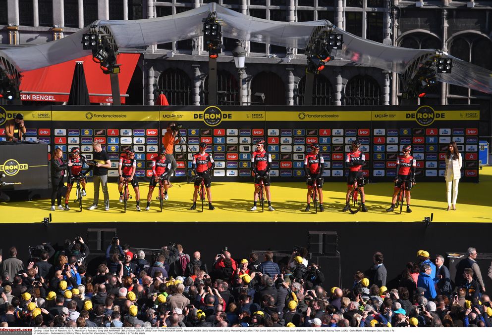 BMC Racing are presented at the start of the Tour of Flanders