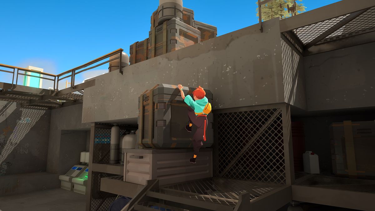 Caravan SandWitch scene showcasing cartoony art style amid stark, yet vibrant deserts with decaying technology and structures visible
