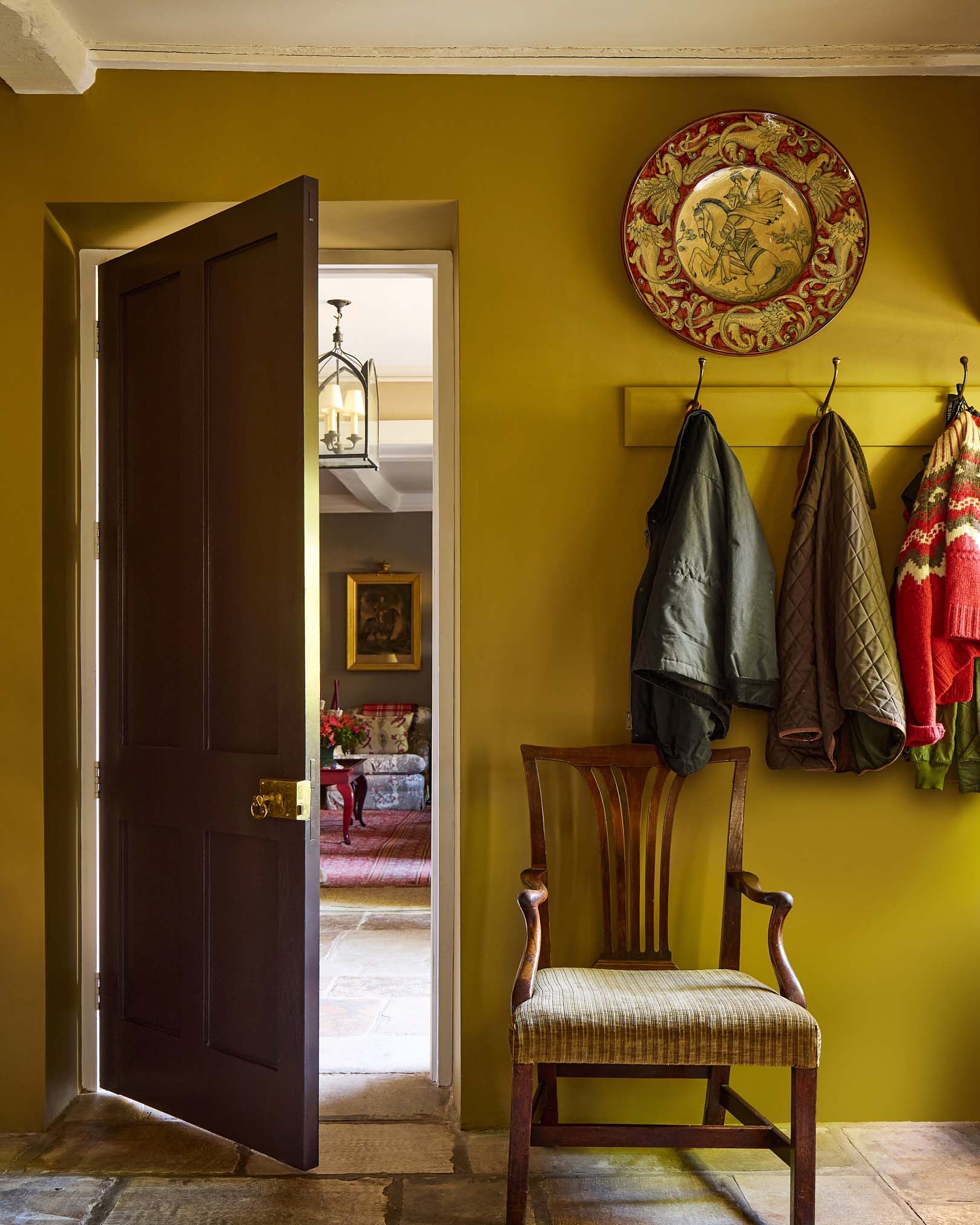 A Chartreuse yellow hallway