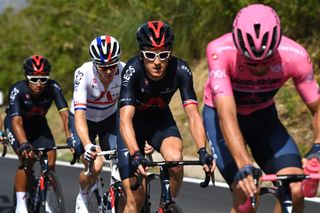 AGRIGENTO ITALY OCTOBER 04 Geraint Thomas of The United Kingdom and Team INEOS Grenadiers during the 103rd Giro dItalia 2020 Stage 2 a 149km stage from Alcamo to Agrigento 243m girodiitalia Giro on October 04 2020 in Agrigento Italy Photo by Tim de WaeleGetty Images