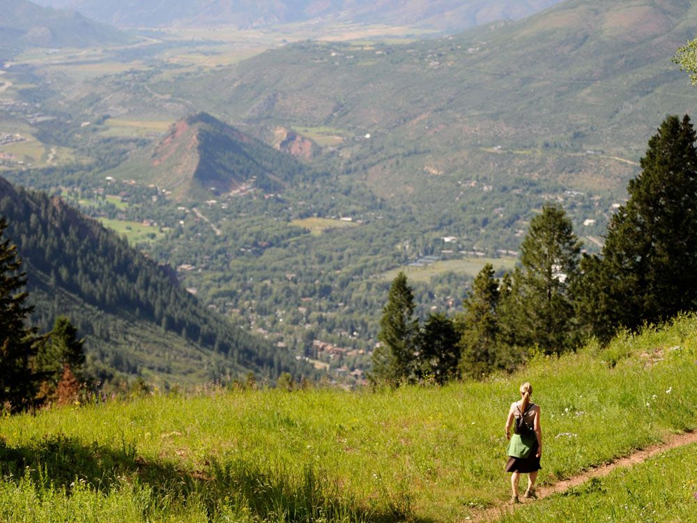 Woman walking in Aspen, Colorado