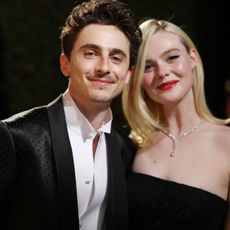 Timoth&eacute;e Chalamet and Elle Fanning attend the 2025 Vanity Fair Oscars party 