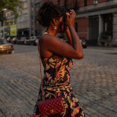 Woman crossing the street in New York