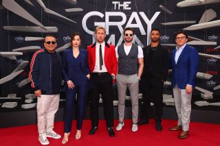 The cast of The Gray Man on the carpet
