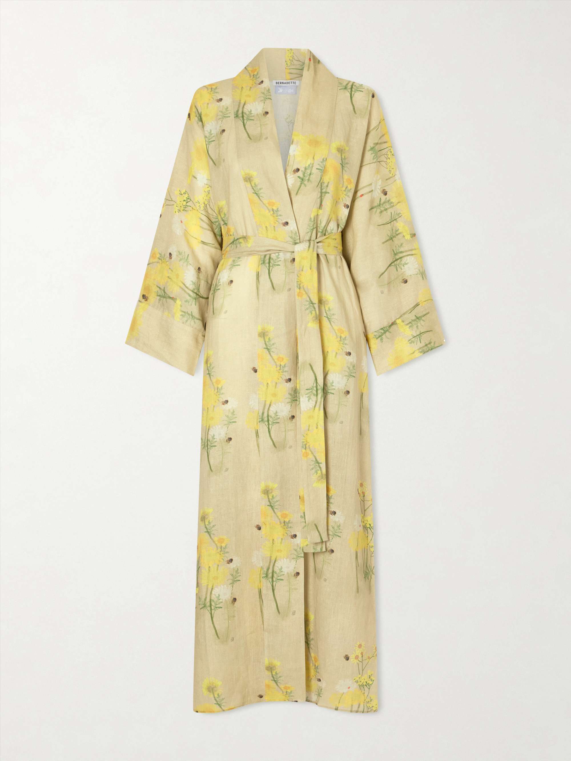 Peignoir Belted Floral-Print Linen Maxi Dress
