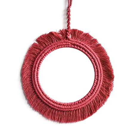 Zeiwohndc Wall Mirror With Macrame Fringes Round Makeup Mirror for Apartment Entryways
