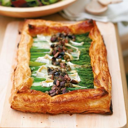 Asparagus Tart with Brie and Black Olive Dressing recipe-recipe ideas-new recipes-woman and home