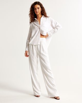 White Tailored Linen-Blend Pants