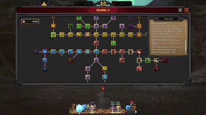 Task Bar Hero Rune menu with branching rune upgrade tree and affected stats