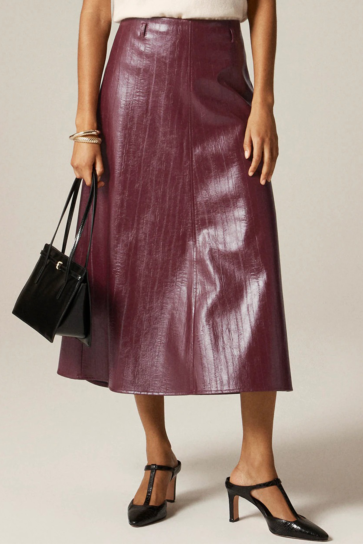 Collection circle skirt in faux eel-skin leather