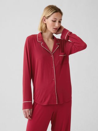 Red Modal Pyjama Long Sleeved Shirt