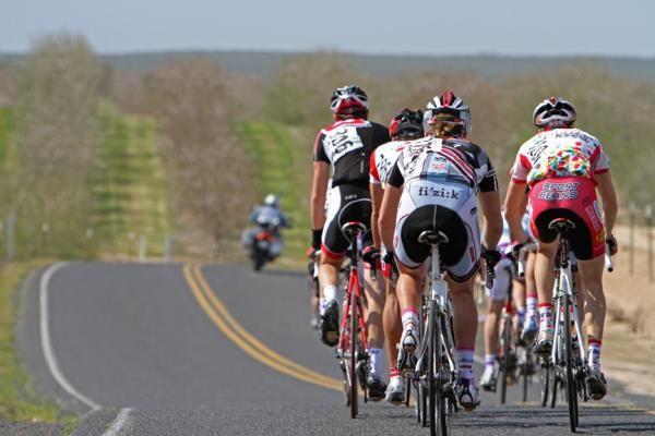 Having gone off the front early in the day, the break looks forward to an 80-odd kilometre ride together