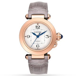 best watches for women include Cartier watches like this watch with grey wrist strap