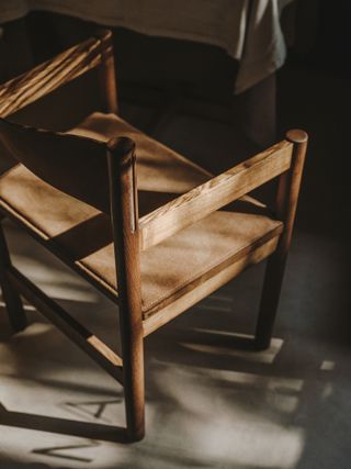 Detail of a wooden chair at Restaurant Normal by Roca Brothers