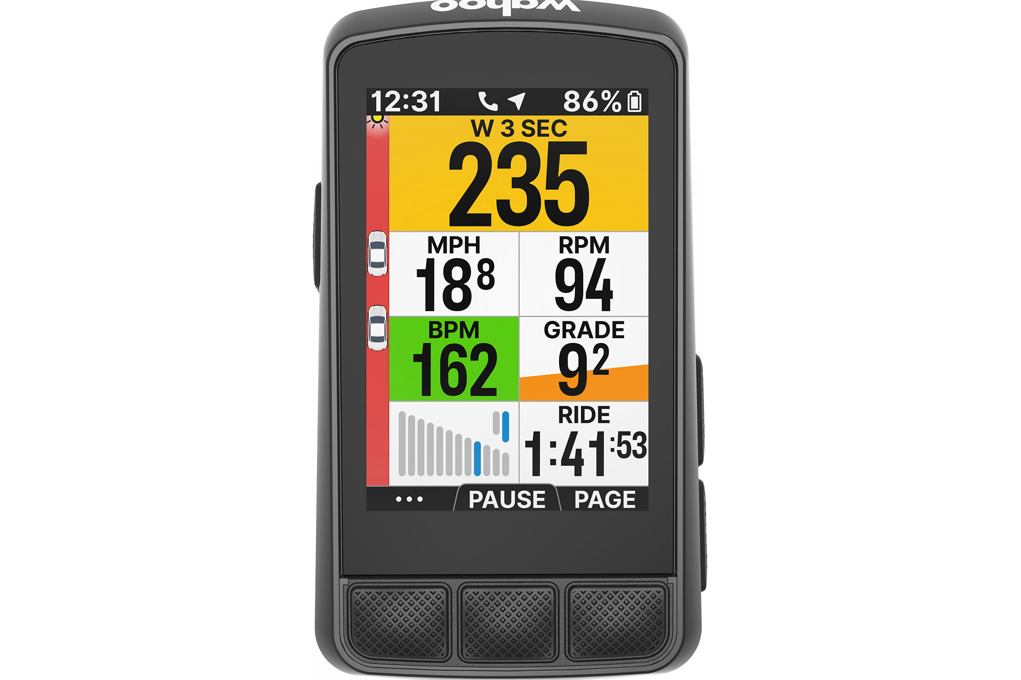 Wahoo Trackr Radar lane displaying on Wahoo Elemnt Bolt