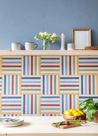 Coloured striped backsplash tiles