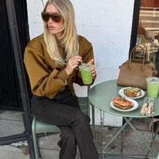 Elsa Hosk drinking matcha in L.A.