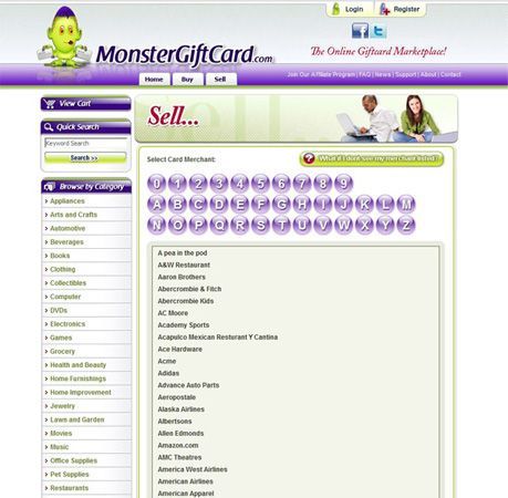 Monster Gift Card image: The gift card exchange service accepts cards for hundreds of merchants.