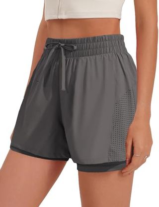 Pinspark Womens Workouts Shorts Outdoor Breathable Athletic Shorts With Soft Liner 2 Pockets Active Shorts Dark Gray Xs