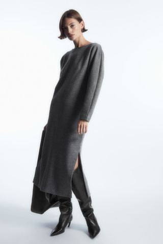 Boiled-Wool Long-Sleeved Maxi Dress