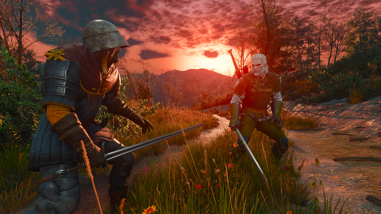 Geralt and a soldier fight.