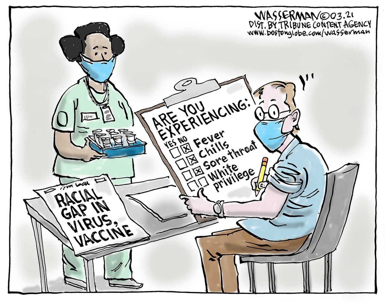 Editorial Cartoon U.S. covid vaccine racial disparity