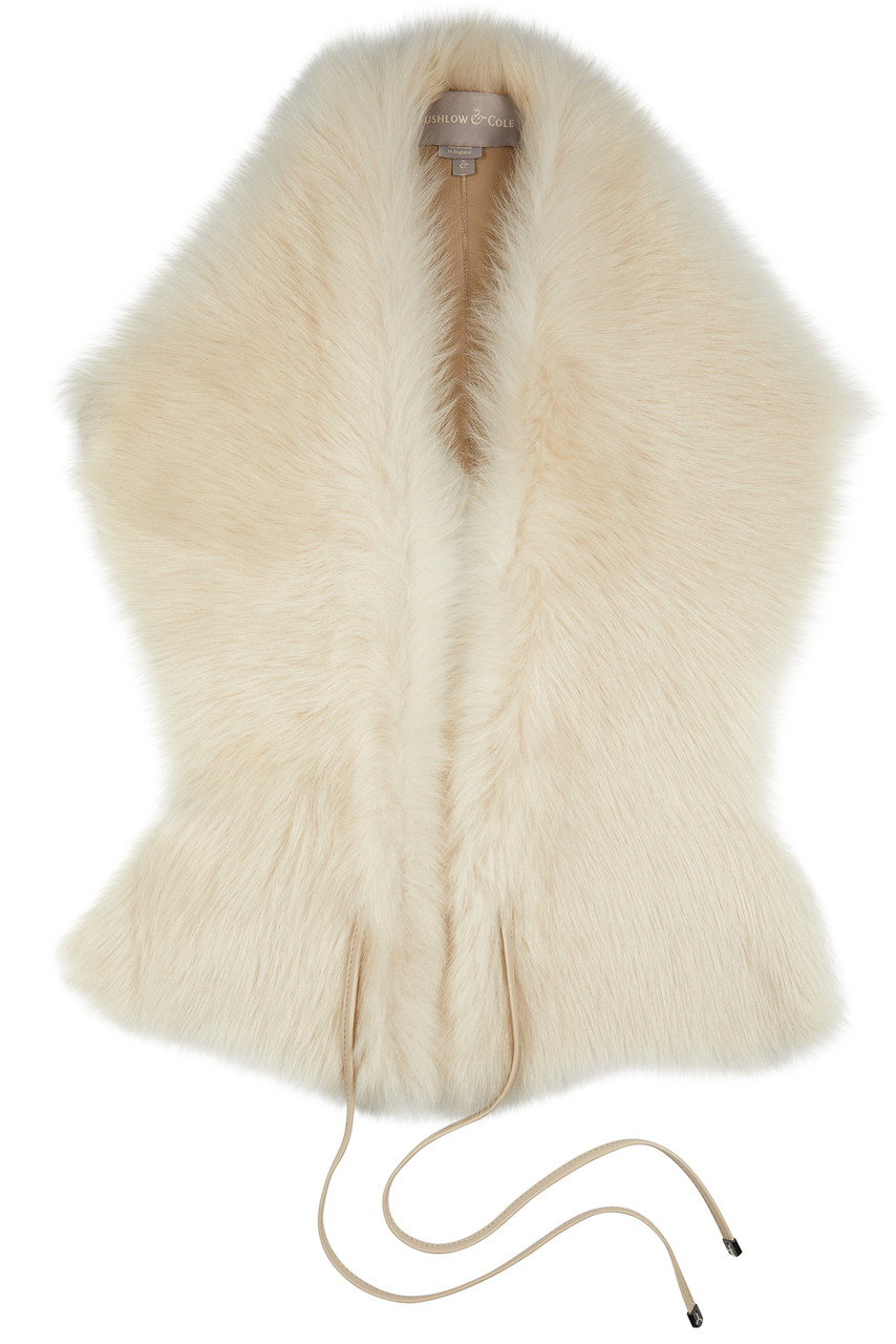 Shearling Shawl Scarf With Leather Tie