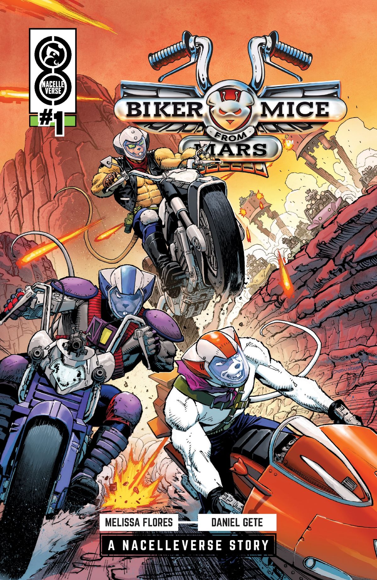 Dustin Weaver's main cover for Biker Mice From Mars #1.
