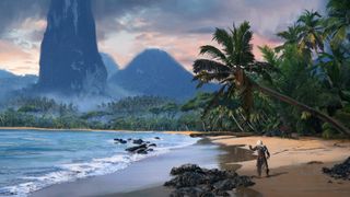 Assassin's Creed Black Flag Resynced concept art showing Edward Kenway standing on a beach in the Caribbean 