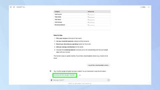 ChatGPT budgeting downloading spreadsheet 